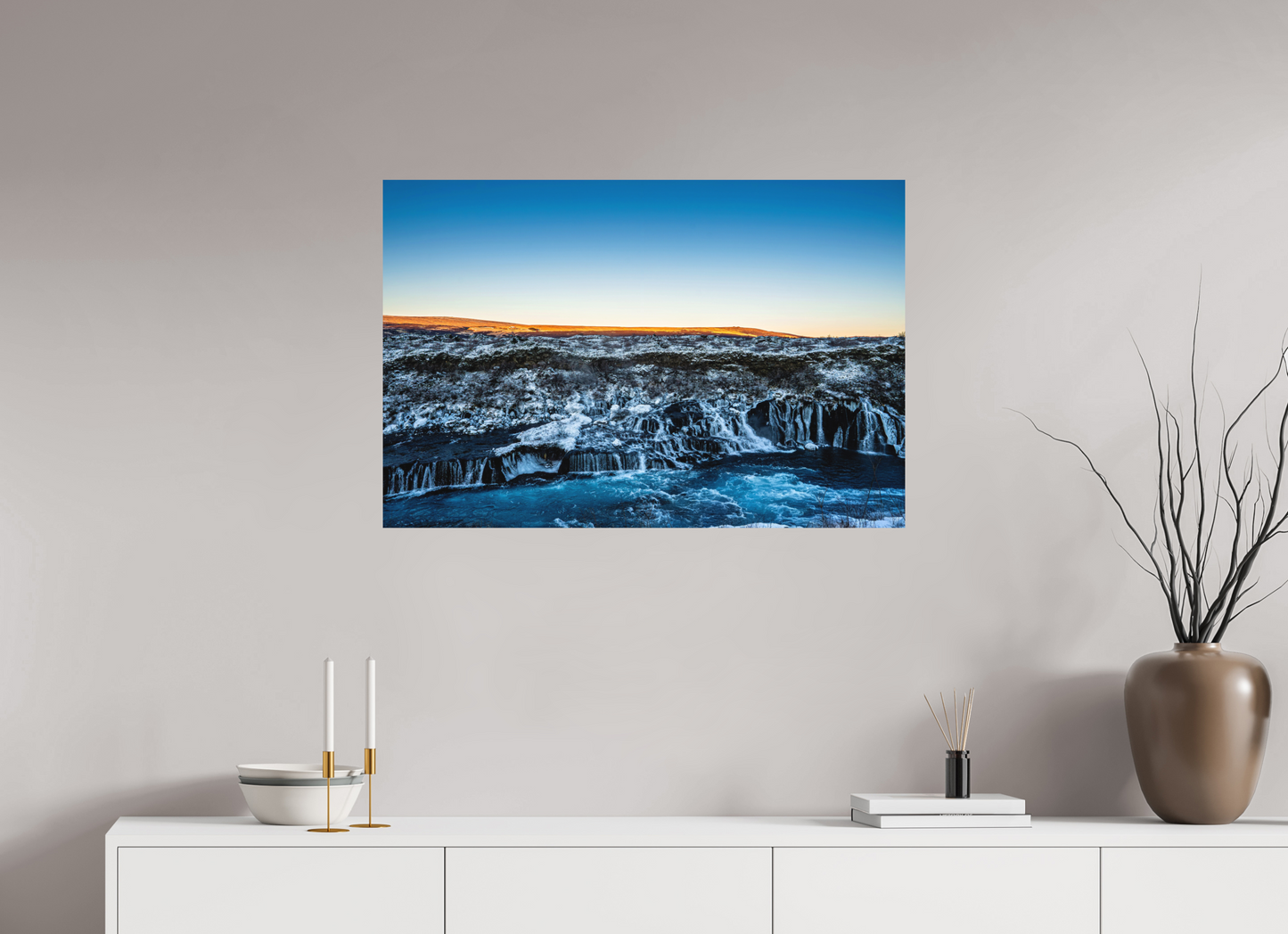 90 x 60 cm, Hahnemühle Photo Rag Bright White Hraunfossar im blauen Feuer