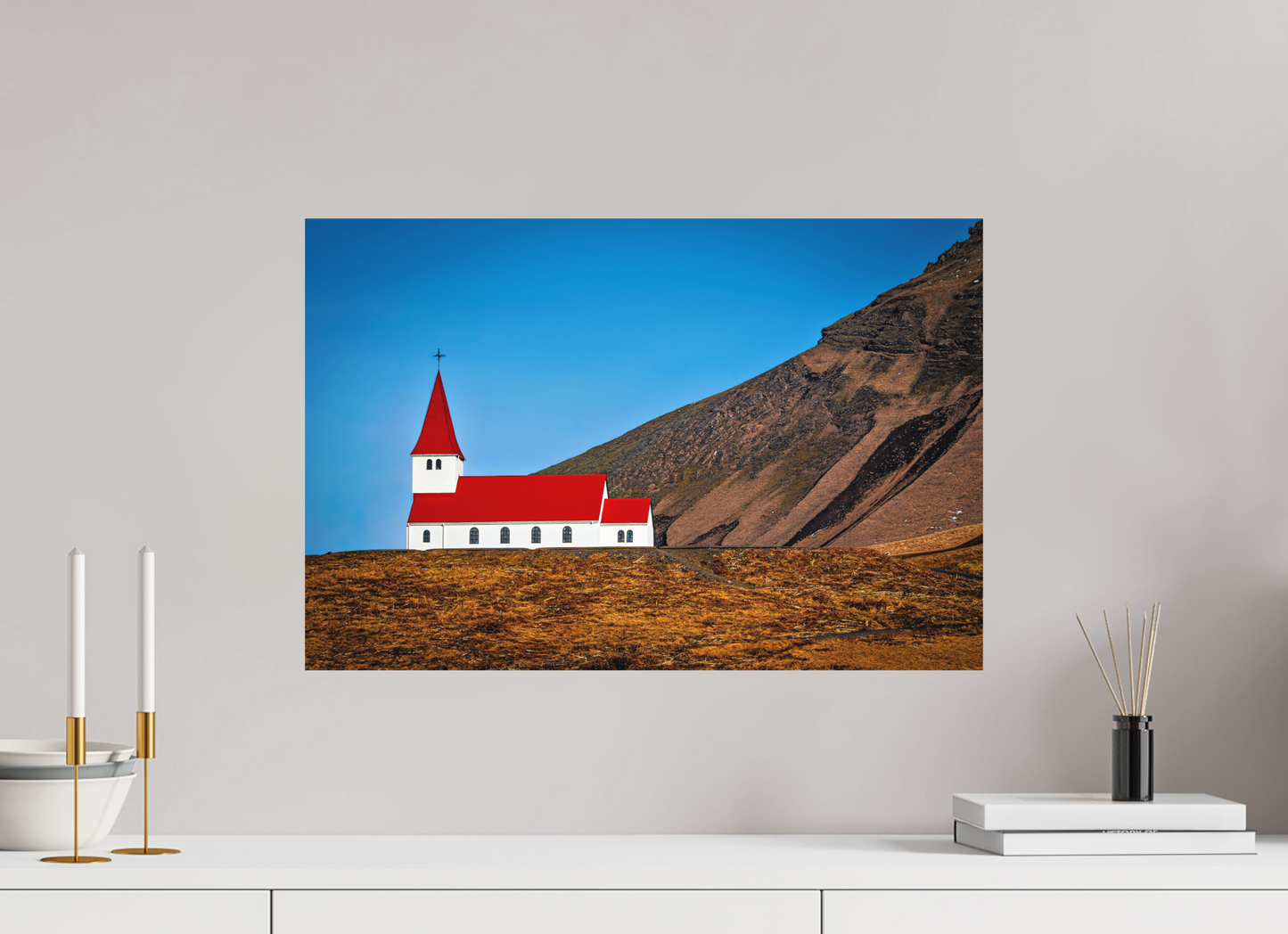 60 x 40 cm, Hahnemühle Photo Rag Bright White Vík’s Red Crown – Iceland’s Iconic Church