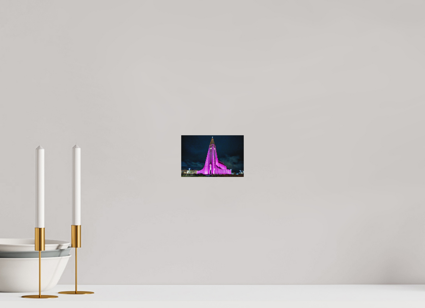 15 x 10 cm, Hahnemühle Photo Rag Bright White Hallgrímskirkja in Pink – Reykjavík