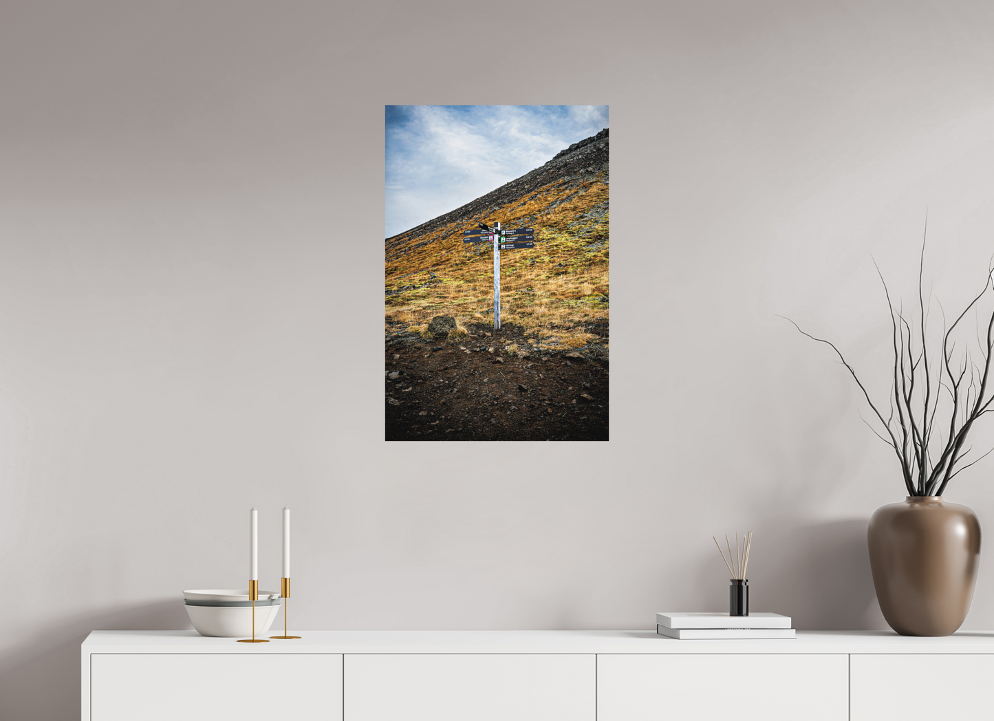 50 x 75 cm, Hahnemühle Photo Rag Bright White Wegweiser ins isländische Hochland