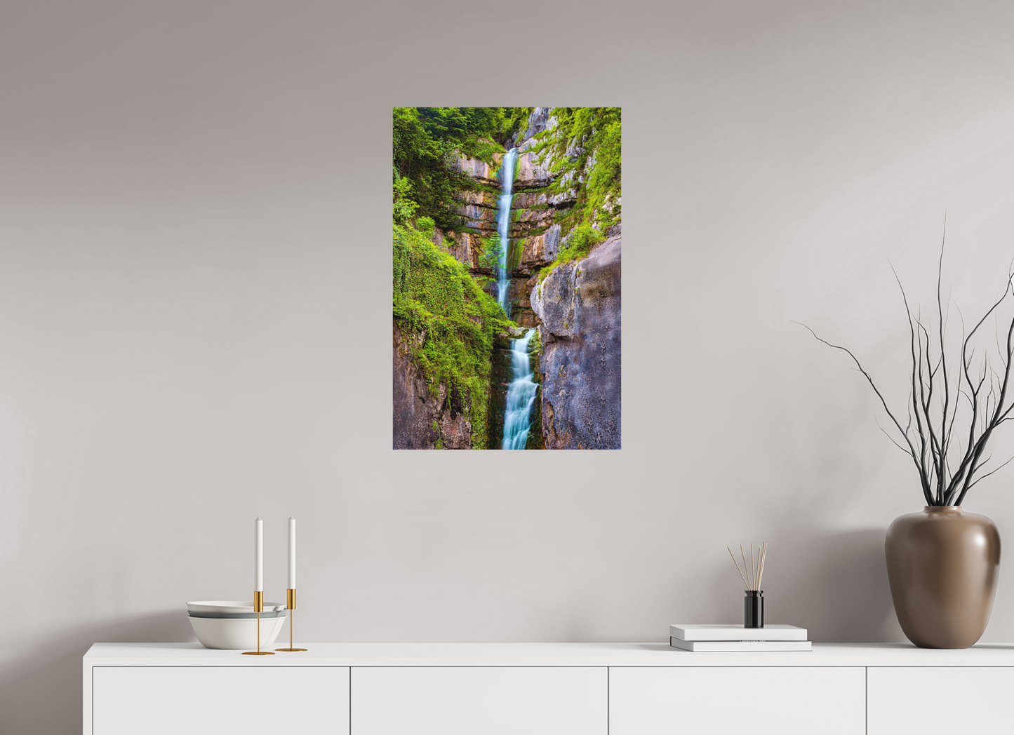 50 x 75 cm, Hahnemühle Photo Rag Bright White Wasserfall im Felsen