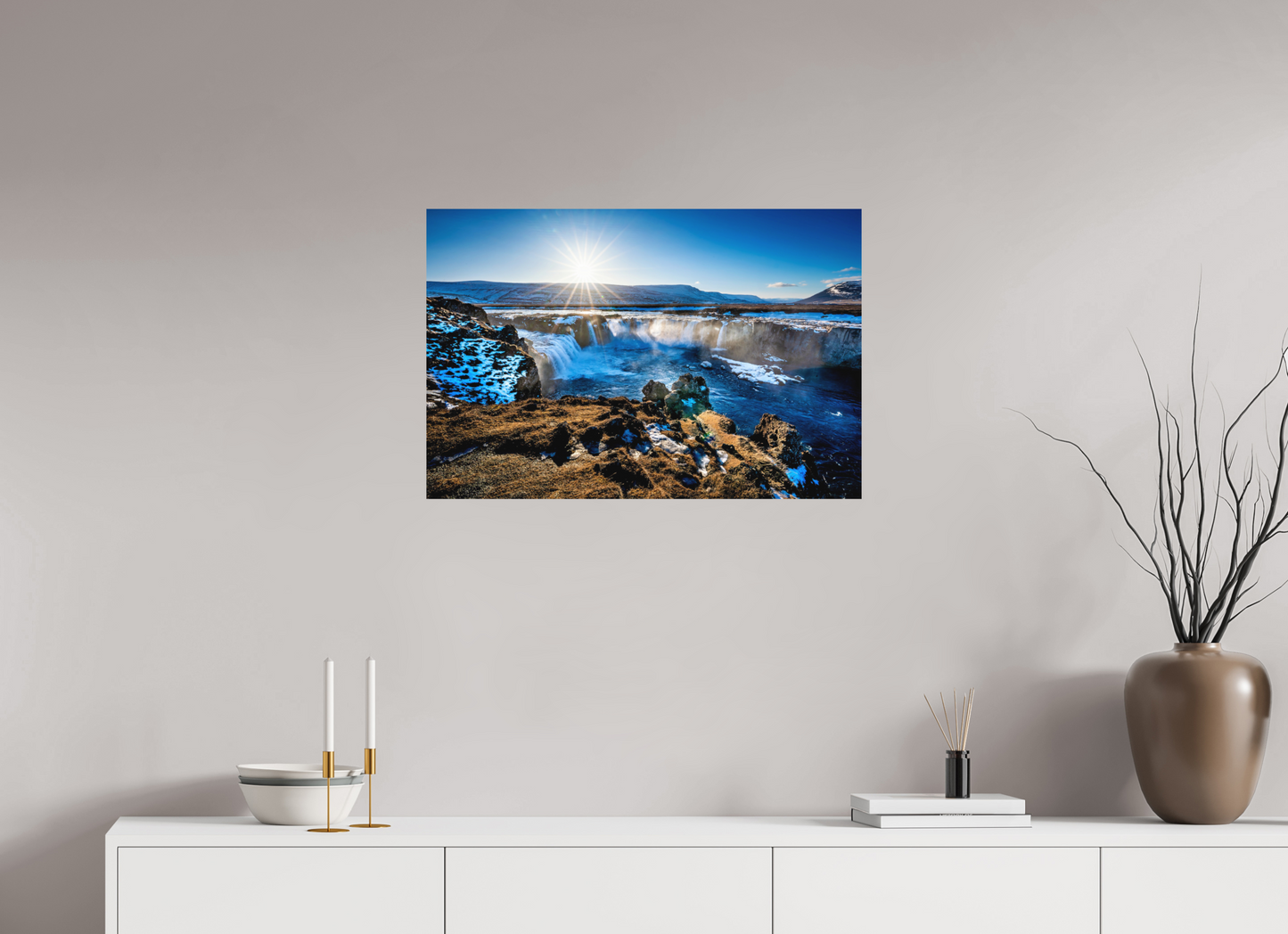 75 x 50 cm, Hahnemühle Photo Rag Bright White Goðafoss im Winterlicht