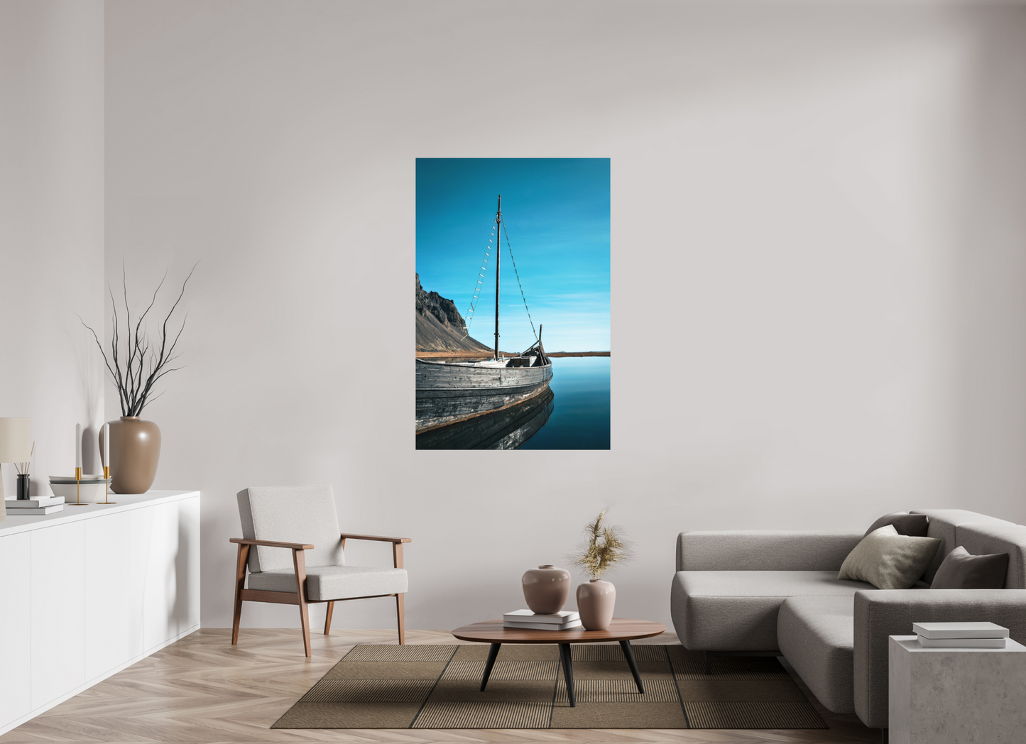 100 x 150 cm, Hahnemühle Photo Rag Bright White Wikingerboot am Vestrahorn – Stille am Ende der Welt