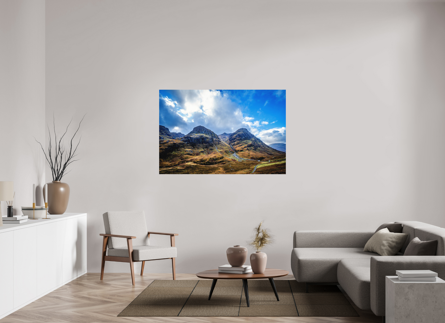 150 x 100 cm, Hahnemühle Photo Rag Bright White The Three Sisters of Glencoe – Weite & Stille