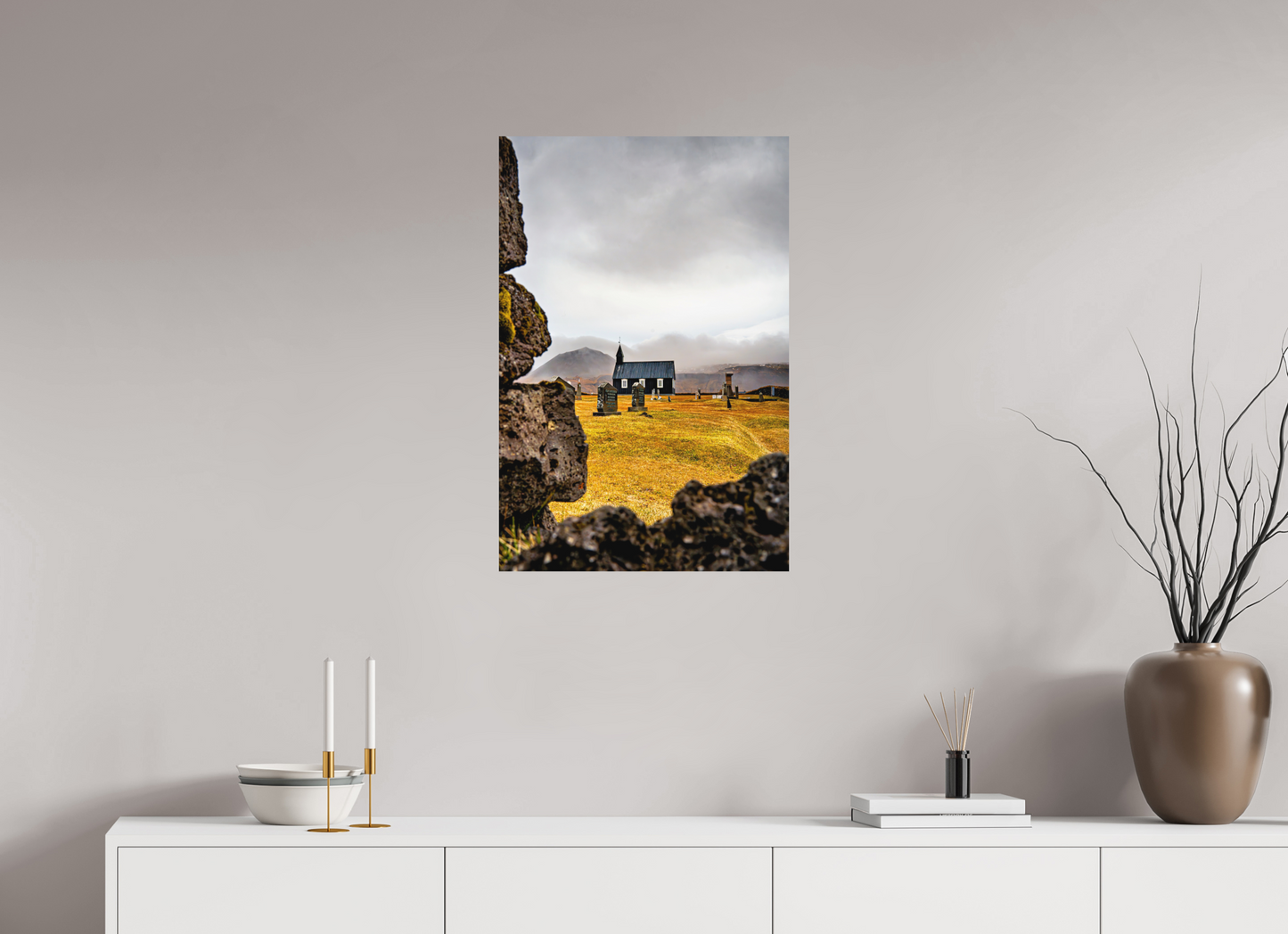 50 x 75 cm, Hahnemühle Photo Rag Bright White Búðakirkja – Schwarze Kirche im Nebel