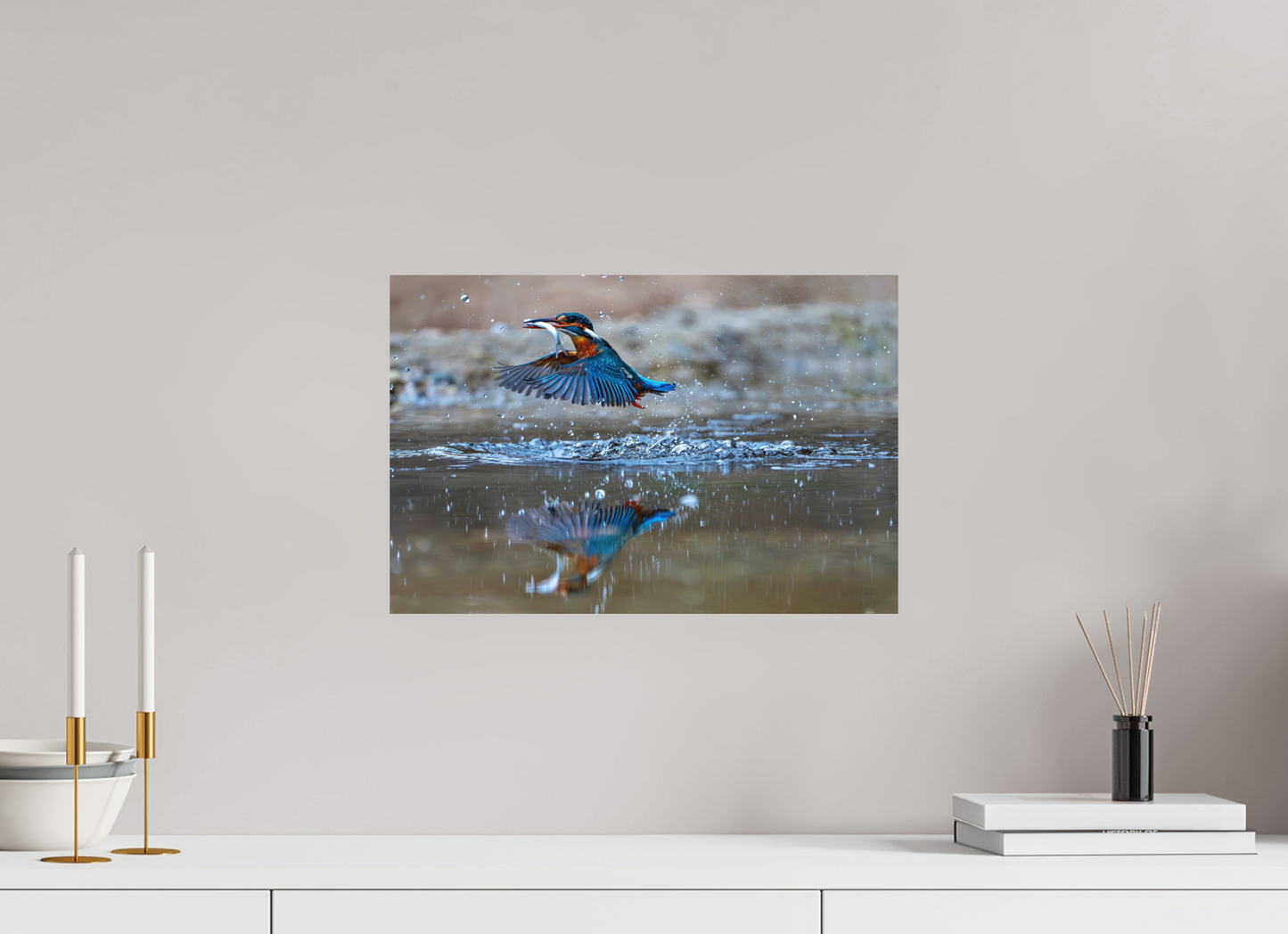 45 x 30 cm, Hahnemühle Photo Rag Bright White Jagdspiegelung des Eisvogels