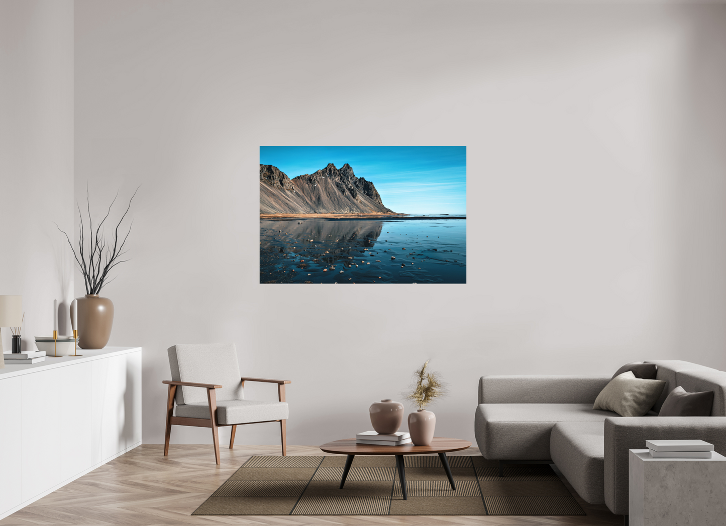 150 x 100 cm, Hahnemühle Photo Rag Bright White Spiegelberg über schwarzem Sand
