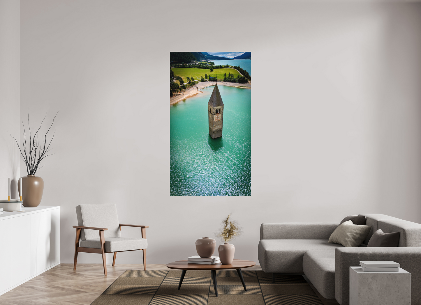 99 x 176 cm, Hahnemühle Photo Rag Bright White Versunkener Turm im Reschensee