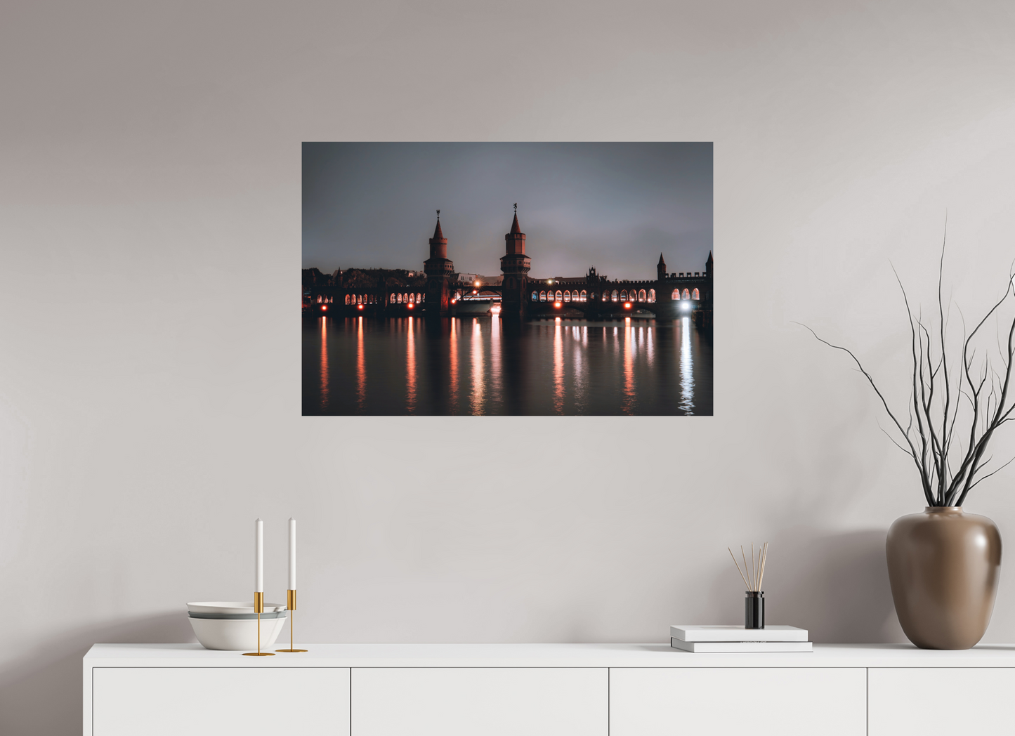 90 x 60 cm, Hahnemühle Photo Rag Bright White Oberbaumbrücke – Berlin bei Nacht
