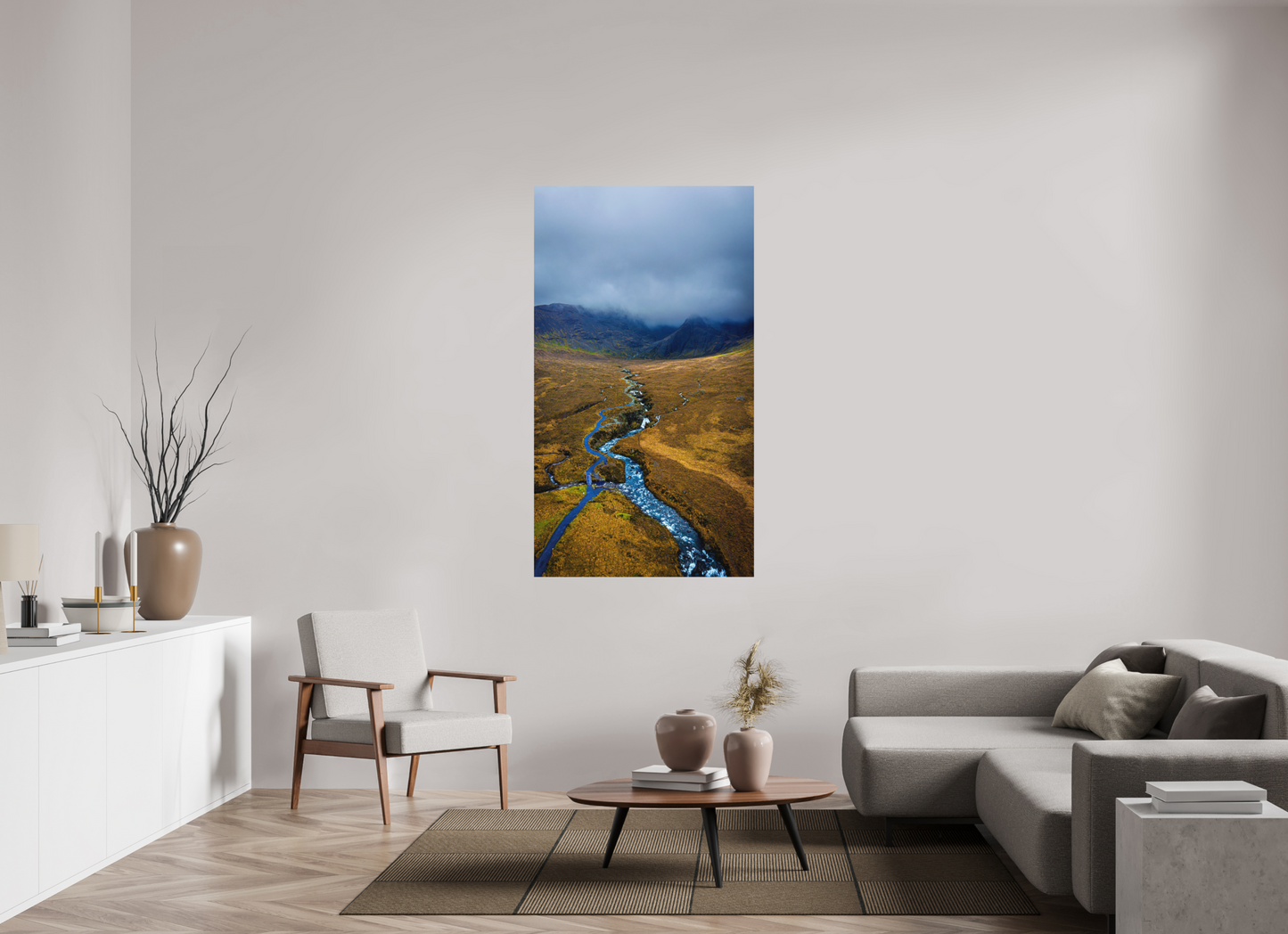 90 x 160 cm, Hahnemühle Photo Rag Bright White Flussadern im Nebel der Cuillin Mountains