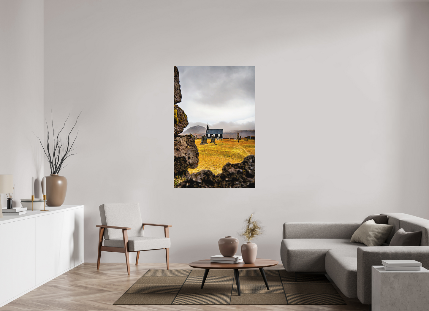 100 x 150 cm, Hahnemühle Photo Rag Bright White Búðakirkja – Schwarze Kirche im Nebel