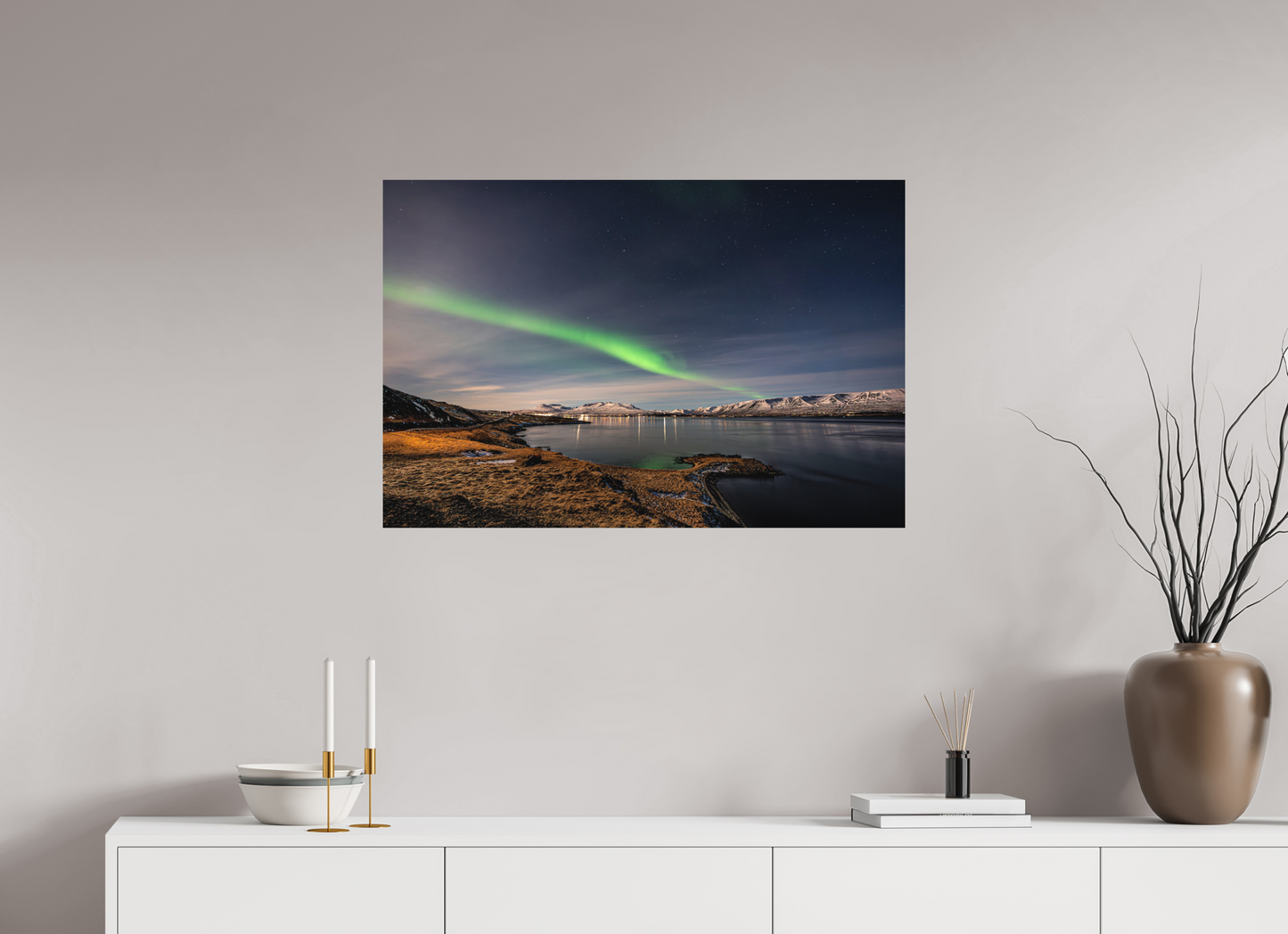 90 x 60 cm, Hahnemühle Photo Rag Bright White Aurora über dem Eyjafjörður