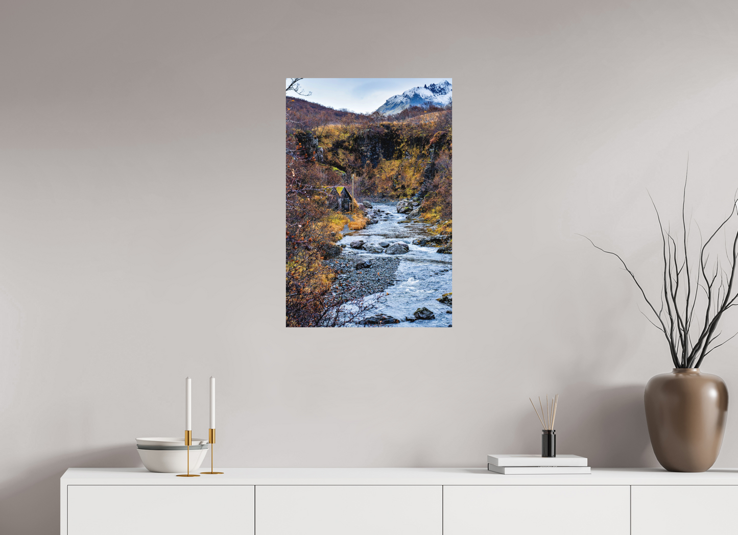 50 x 75 cm, Hahnemühle Photo Rag Bright White Hütte am Gletscherfluss