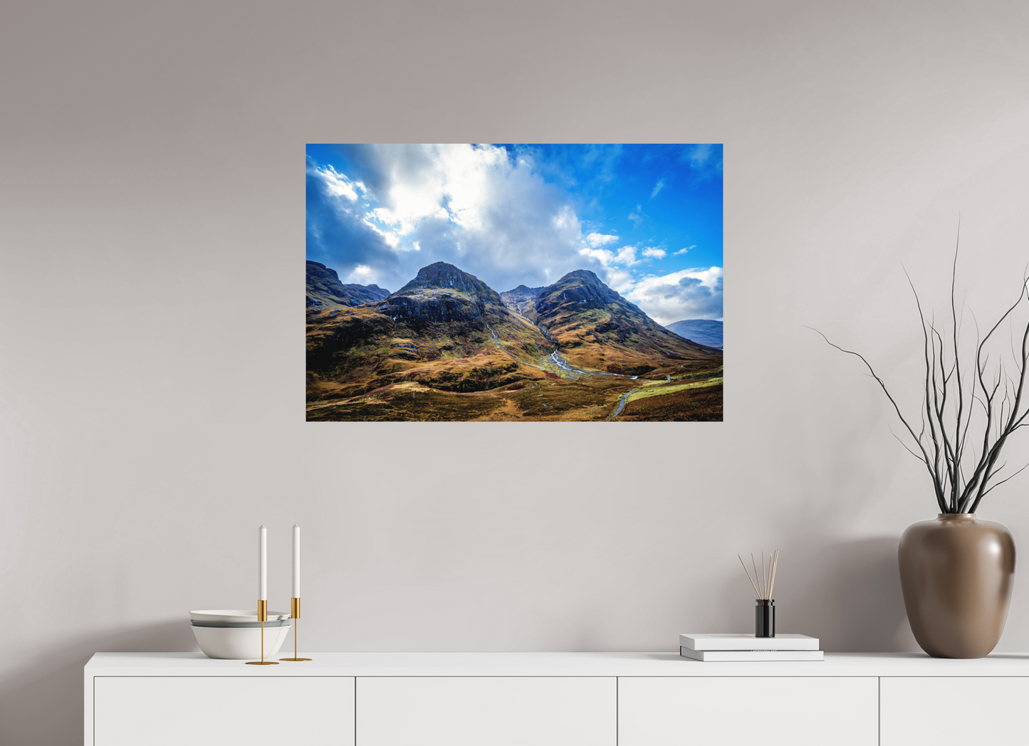 90 x 60 cm, Hahnemühle Photo Rag Bright White The Three Sisters of Glencoe – Weite & Stille