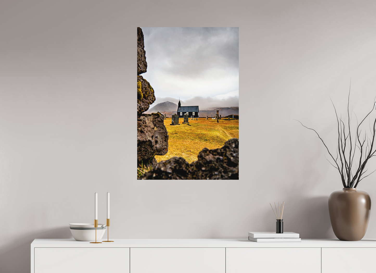 60 x 90 cm, Hahnemühle Photo Rag Bright White Búðakirkja – Schwarze Kirche im Nebel