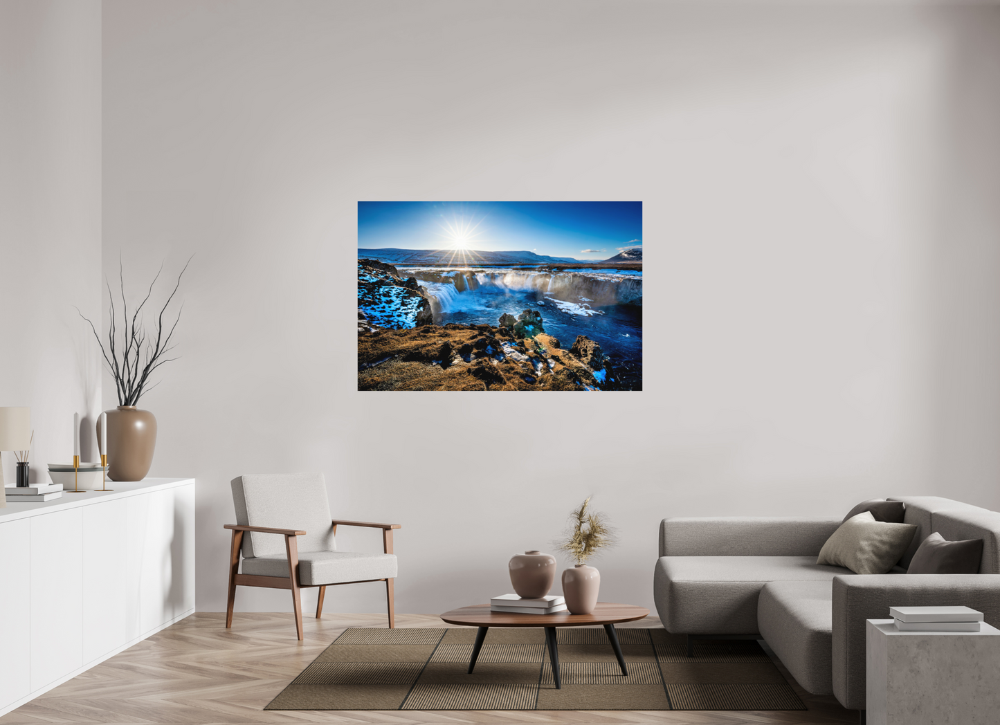 150 x 100 cm, Hahnemühle Photo Rag Bright White Goðafoss im Winterlicht