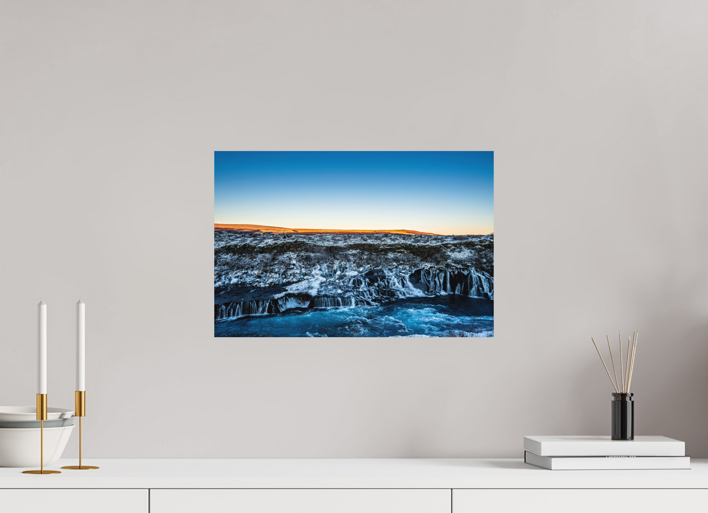 45 x 30 cm, Hahnemühle Photo Rag Bright White Hraunfossar im blauen Feuer