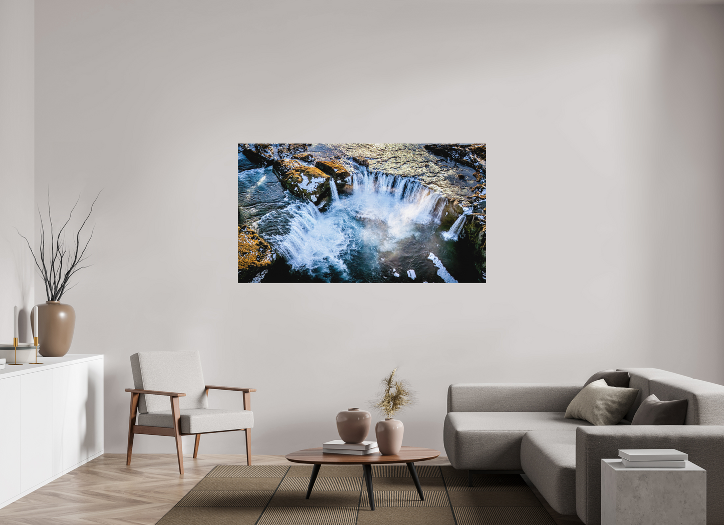 176 x 99 cm, Hahnemühle Photo Rag Bright White Goðafoss aus der Luft – Island