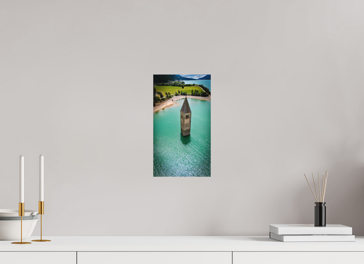 18 x 32 cm, Hahnemühle Photo Rag Bright White Versunkener Turm im Reschensee