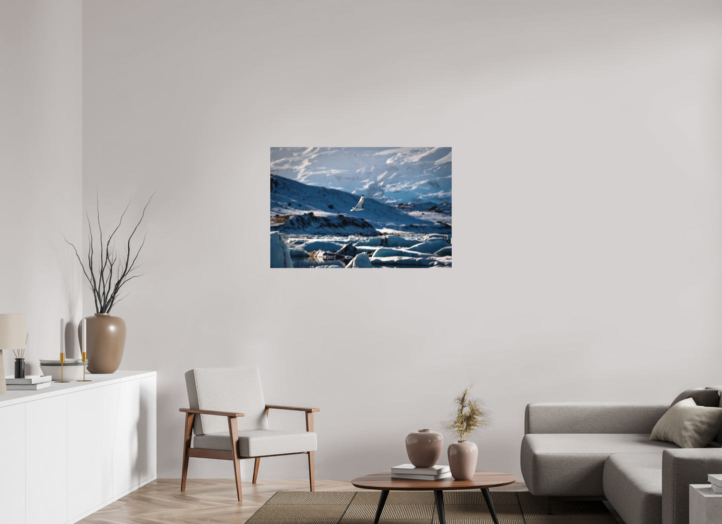 105 x 70 cm, Hahnemühle Photo Rag Bright White Vogel über Jökulsárlón