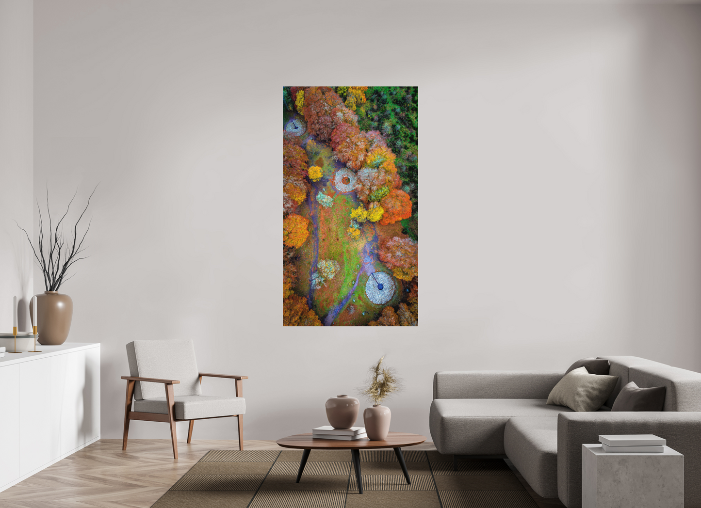 99 x 176 cm, Hahnemühle Photo Rag Bright White Herbstliche Steinkreise aus der Luft