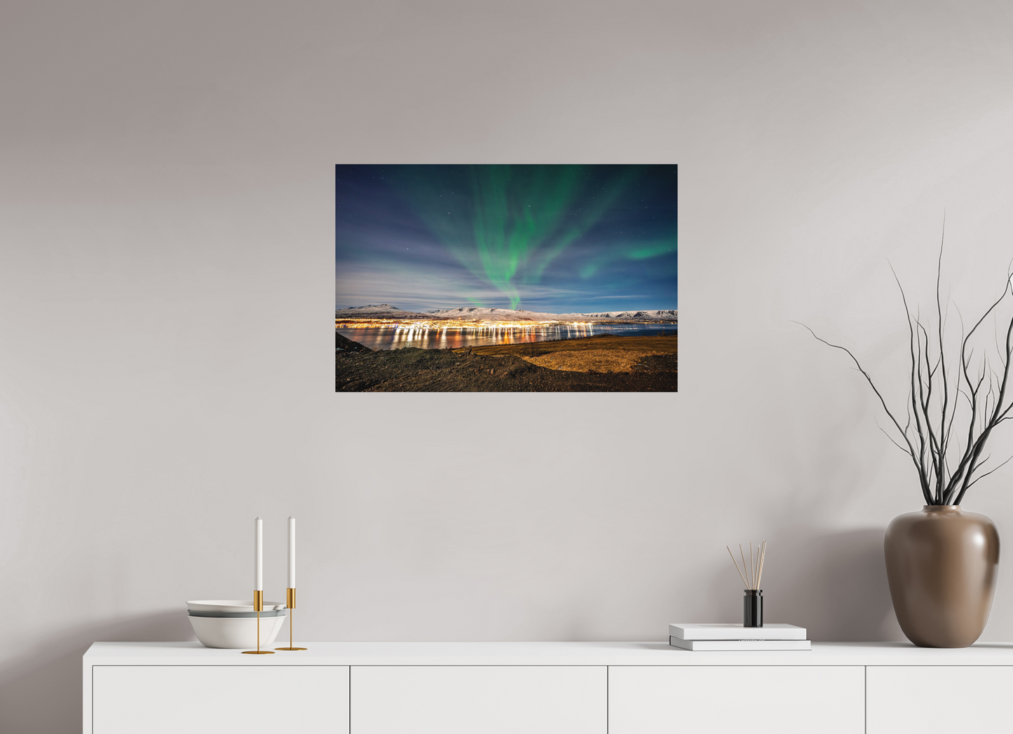 75 x 50 cm, Hahnemühle Photo Rag Bright White Nordlichter über Akureyri