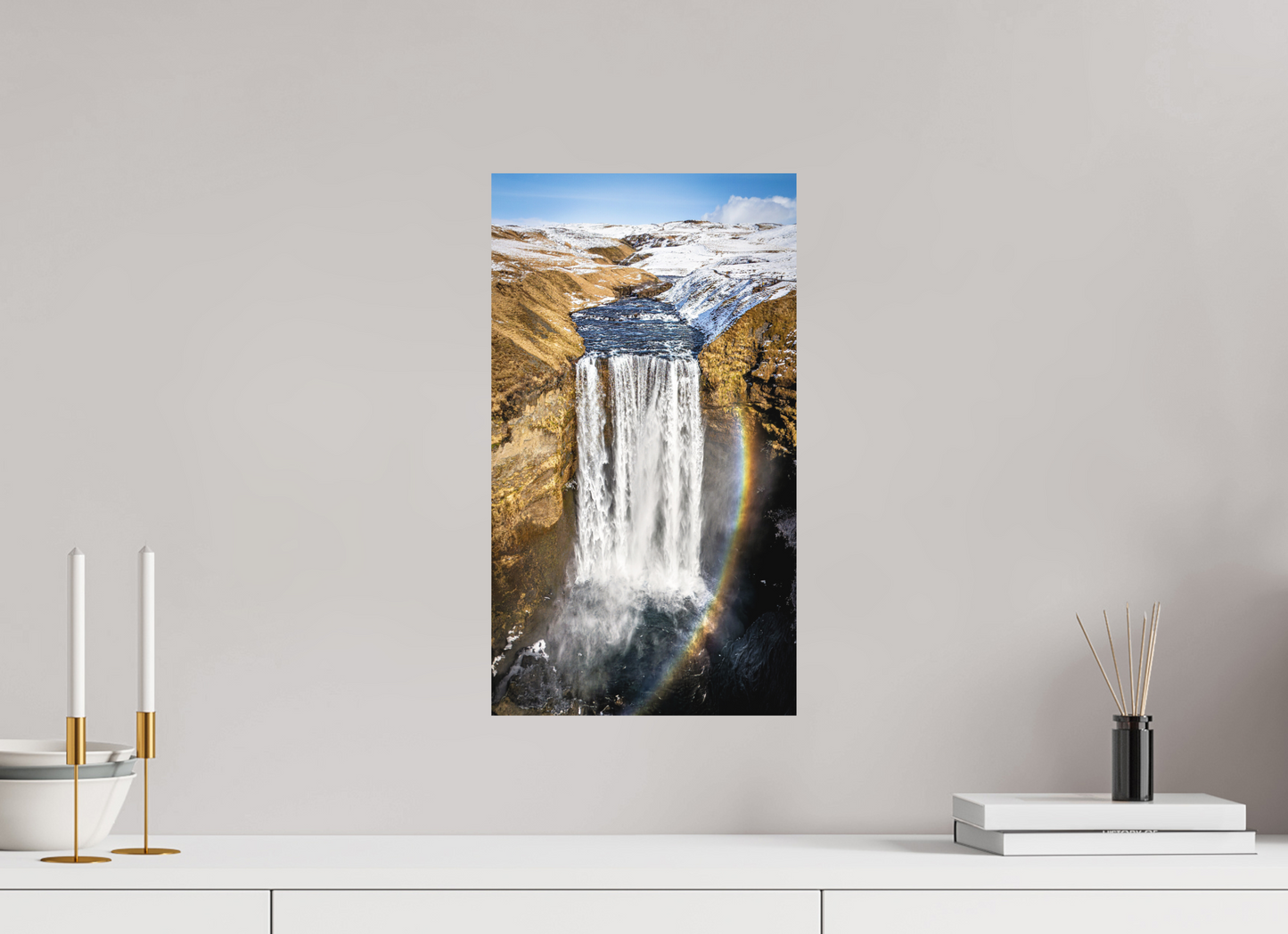 27 x 48 cm, Hahnemühle Photo Rag Bright White Regenbogen im Skógafoss