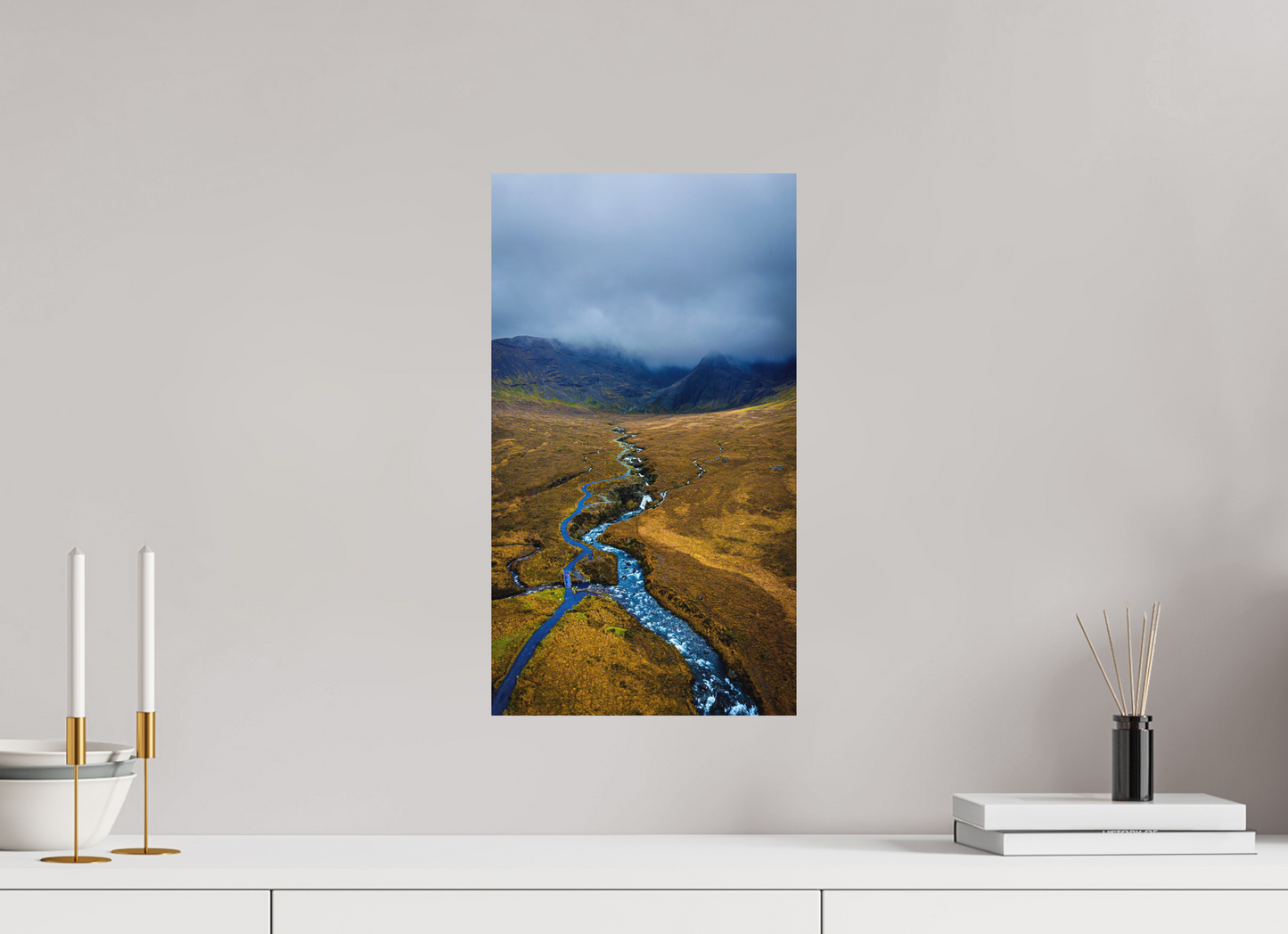 27 x 48 cm, Hahnemühle Photo Rag Bright White Flussadern im Nebel der Cuillin Mountains
