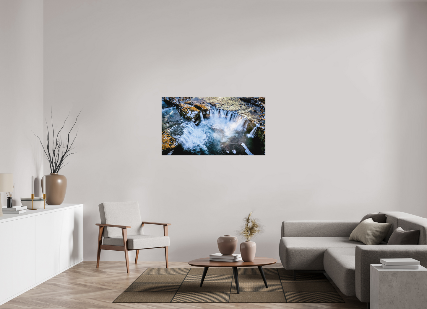 128 x 72 cm, Hahnemühle Photo Rag Bright White Goðafoss aus der Luft – Island