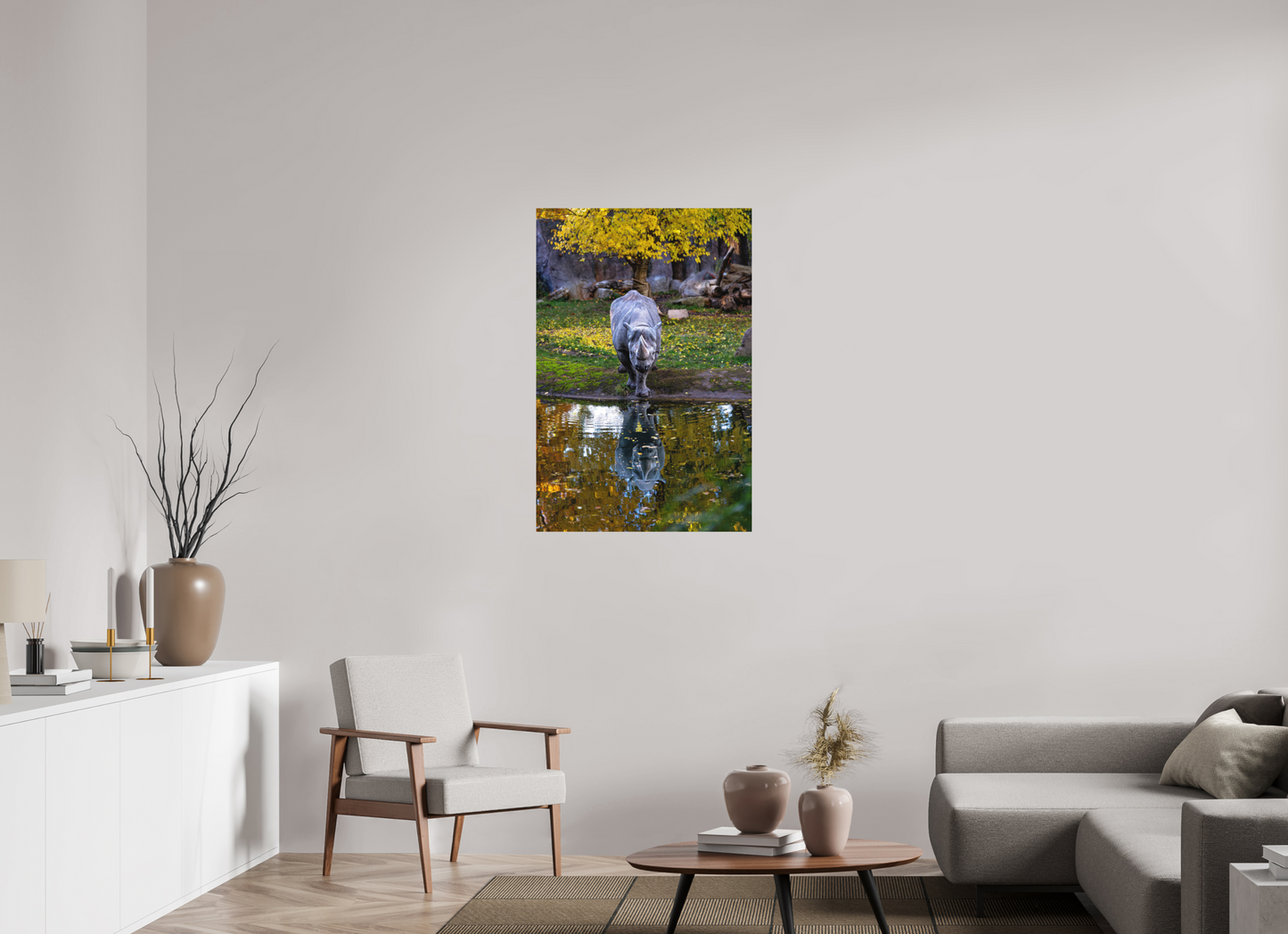 70 x 105 cm, Hahnemühle Photo Rag Bright White Herbstspiegelung des Nashorns